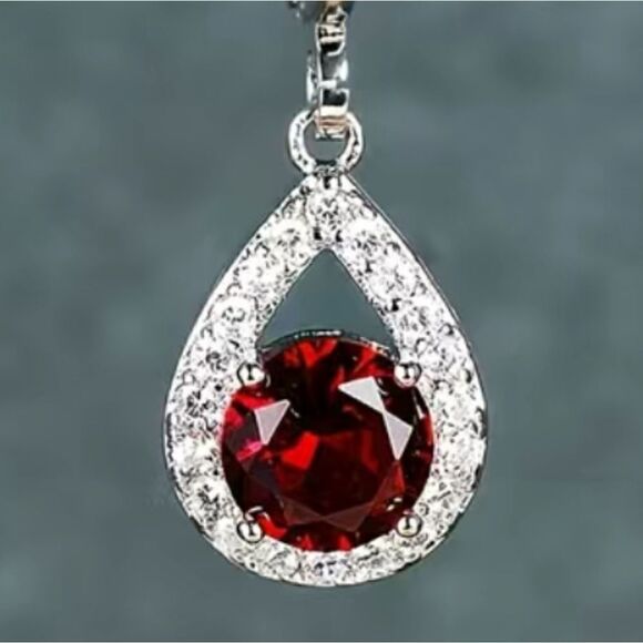 Round White, Red, Blue or Green Sapphire Silver Plated Drop Earrings - Picture 4 of 8